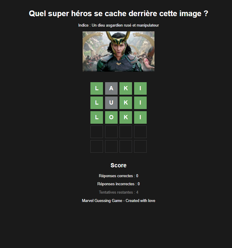 Capture d'écran du jeu Worlde sur le thème Marvel - Devinez les personnages du MCU